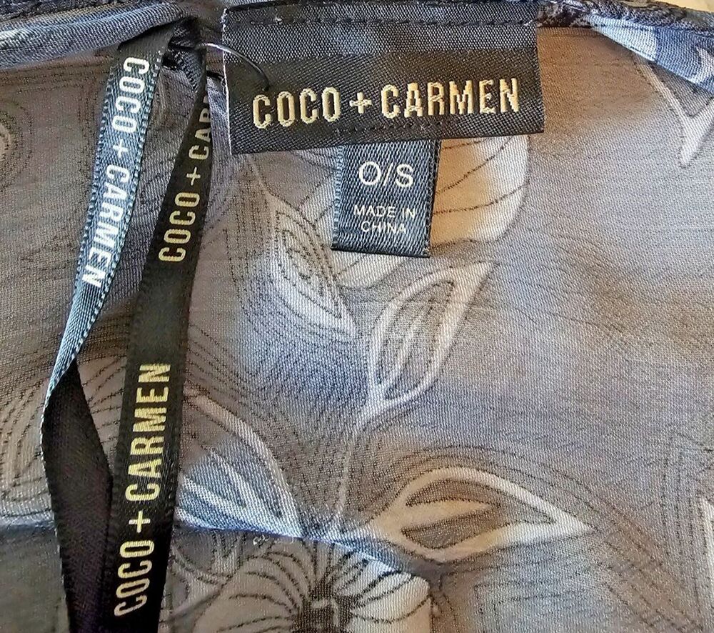 Coco + Carmen One Size Gray, floral , sheer swim cover up - Picture 3 of 4